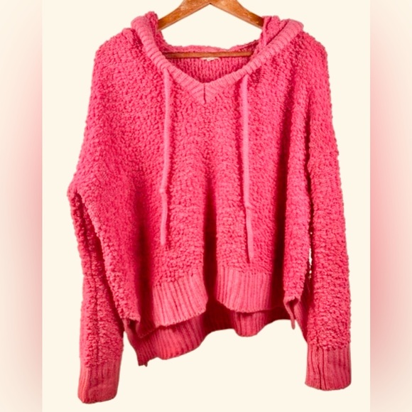 POL Sweaters - POL Pink Hoodie Popcorn Knit Sweater